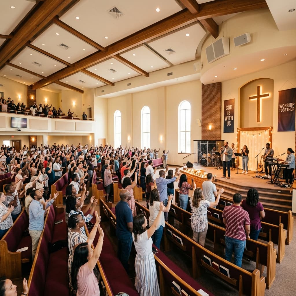 Congregation worshiping